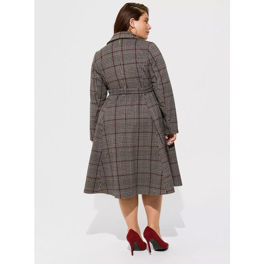 Torrid Plaid Softest Coat Tie Front Women Sz 1 1X 14/16 Gray Red Preppy Classic - Picture 5 of 14
